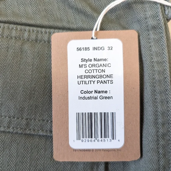 NWT Green Patagonia Organic Cotton Herringbone Utility Pants, Hiking Trousers - Picture 8 of 16